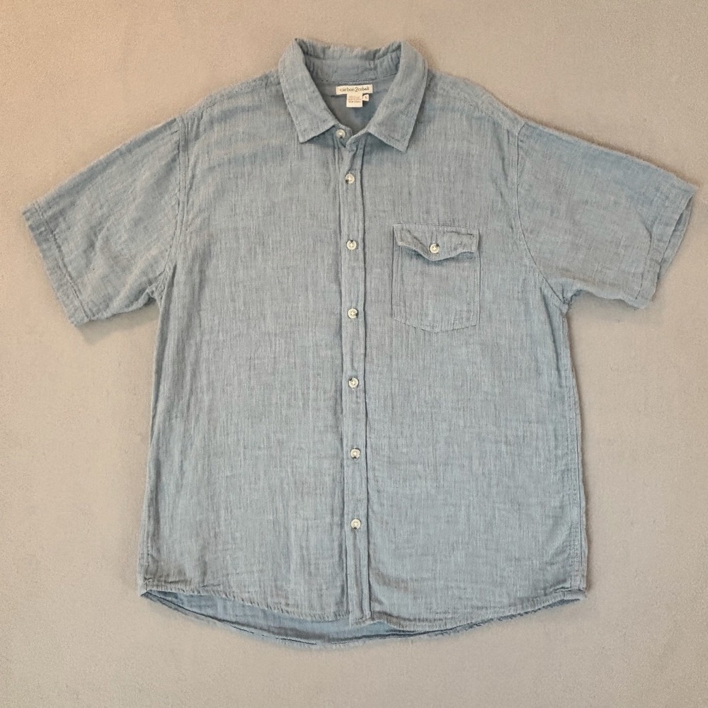 Carbon 2 Cobalt Mens Large Blue Short Sleeve Button Down Cotton Shirt Pocket